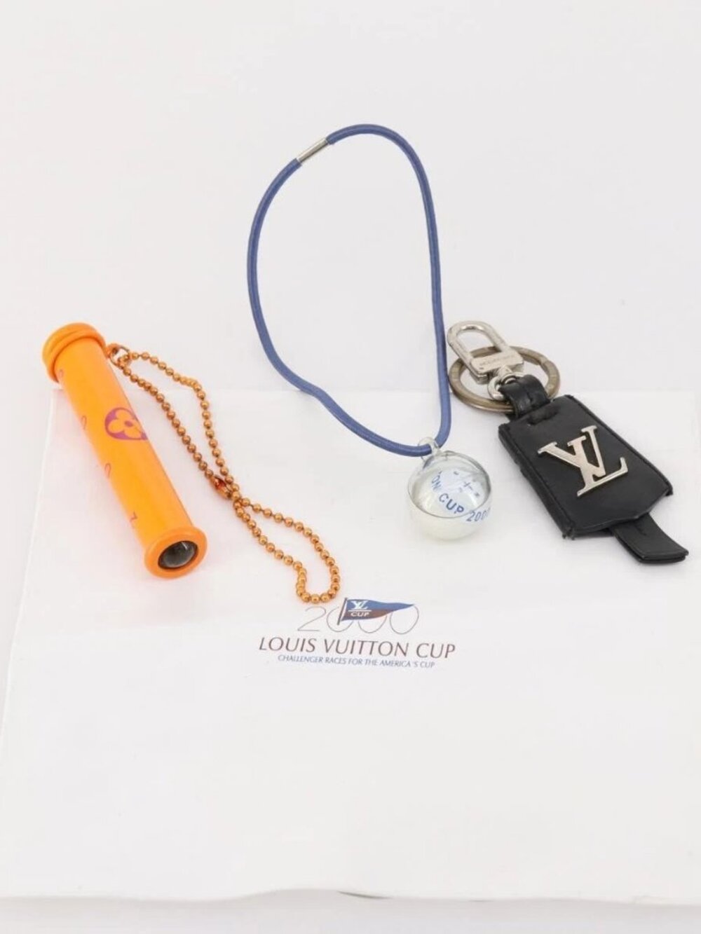 LOUIS VUITTON Bag Charm Plastic Leather 3 Set Black Orange blue LV Auth bs33377